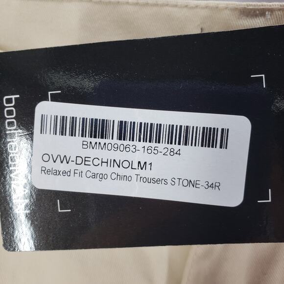 Boohoo Man Relaxed Fit Cargo Chino Trousers Stone Color Pants Size 34R - Picture 5 of 12